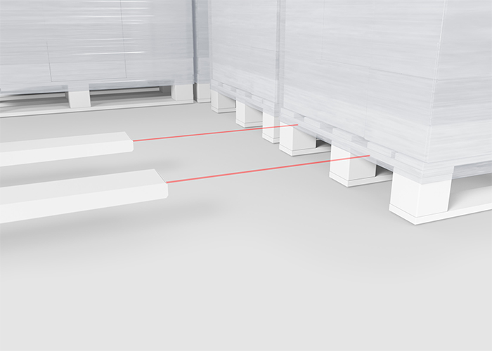 Lichttaster HT3C zur Feinpositionierung der Hubvorrichtung und Lueckenerkennung am Palettenfuss