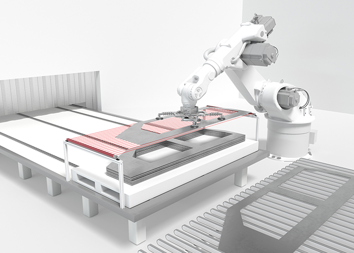 Schaltendes Lichtgitter CSL700 zur Platten-Vereinzelung an Roboterarm fuer fehlerfreie Abnahme